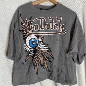 Von Dutch Gray Cropped Tee with Eye Graphic